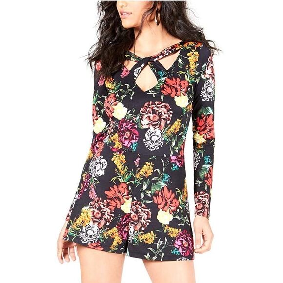 Guess Women’s Floral Print Romper In Black - Picture 1 of 4